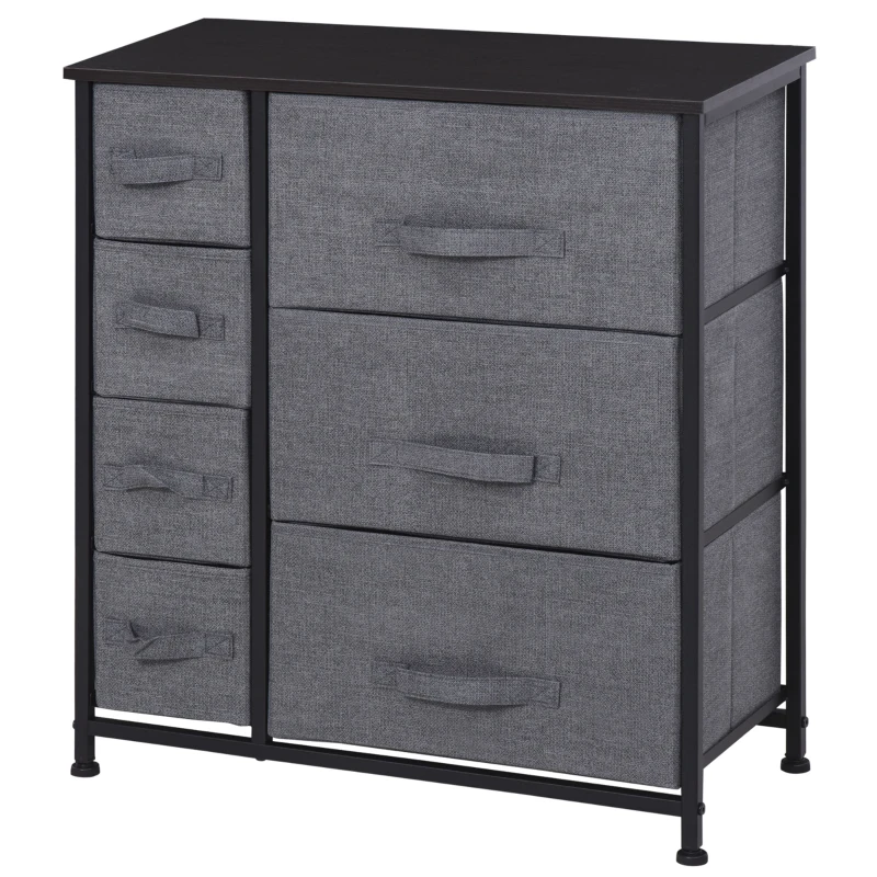 TRUUSK Opbergkast met 7 Opvouwbare Stoffen Lades – Metalen Frame – Hout – Non-woven – Grijs – 63,5 x 30 x 71 cm - Afbeelding 2