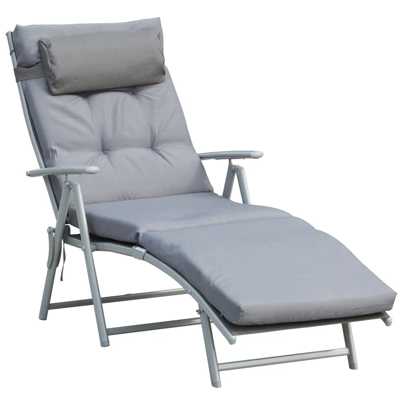 Ligstoel Strandligstoel Tuinligstoel Opvouwbaar Verstelbaar Met Kussen Tuin Metaal Stof Grijs 137 X 63,5 X 100,5 Cm - Afbeelding 2