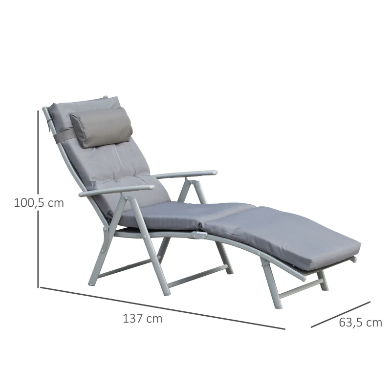 Ligstoel Strandligstoel Tuinligstoel Opvouwbaar Verstelbaar Met Kussen Tuin Metaal Stof Grijs 137 X 63,5 X 100,5 Cm - Afbeelding 4