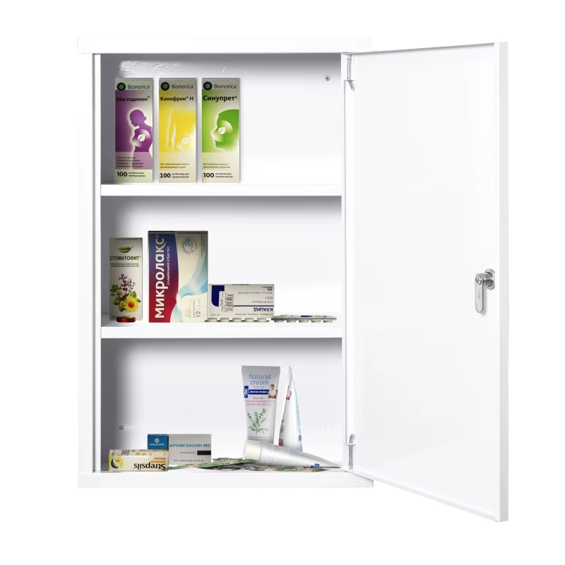 TRUUSK Medicijnkastje Met Slot – 3 Vaks Staal Wit – 40 x 18 x 60 cm – EHBO-kastje – Voorraadkastje voor Medicijnen - Afbeelding 8
