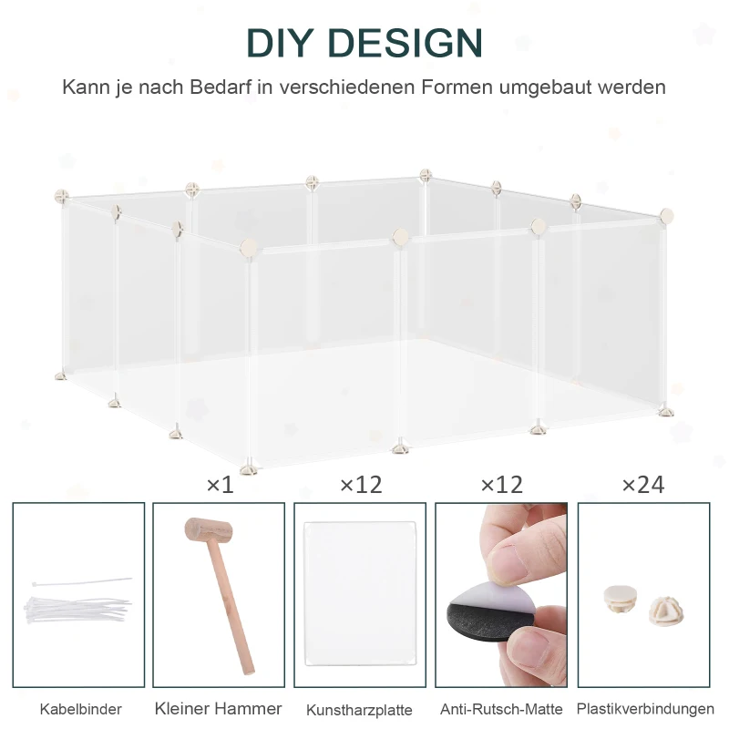 TRUUSK Outdoor Ren Box voor Kleine Huisdieren – DIY – 12 Panelen – Wit Metaal en PP Hars – 105x105x45 cm - Afbeelding 5