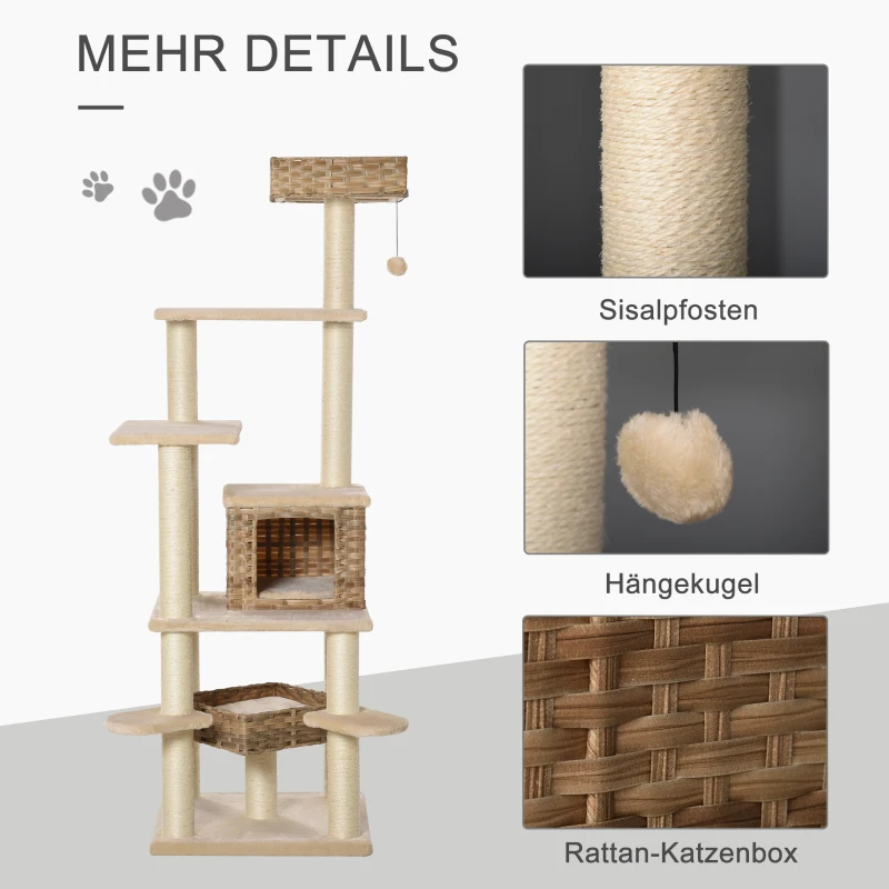 TRUUSK Rotan Krabpaal – Kattengrot – Meertraps Klimboom – E1 MDF Sisal – Beige/Bruin – 55 x 55 x 174 cm - Afbeelding 6