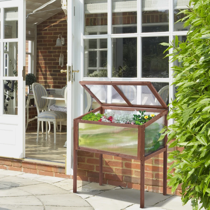 TRUUSK Verhoogd Bed Van Hout – Koude Frame – Kweektafel – Kruidenbed – Plantenbak – Voor Tuin, Balkon en Terras – Bruin - Afbeelding 3