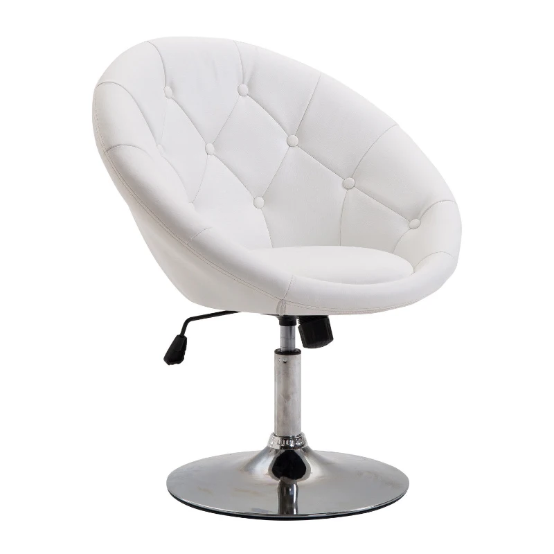 TRUUSK Draaibare Werkkruk – Verchroomd – In Hoogte Verstelbaar – PU + Staal – Zwart/wit – 56x71x78-90cm – Wit - Afbeelding 2