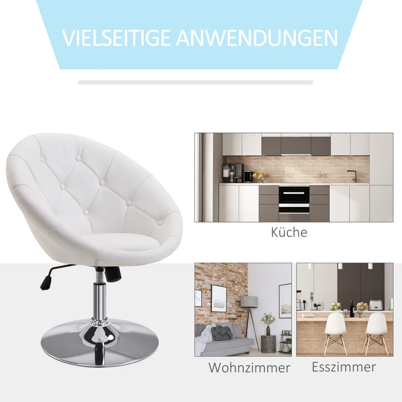 TRUUSK Draaibare Werkkruk – Verchroomd – In Hoogte Verstelbaar – PU + Staal – Zwart/wit – 56x71x78-90cm – Wit - Afbeelding 5