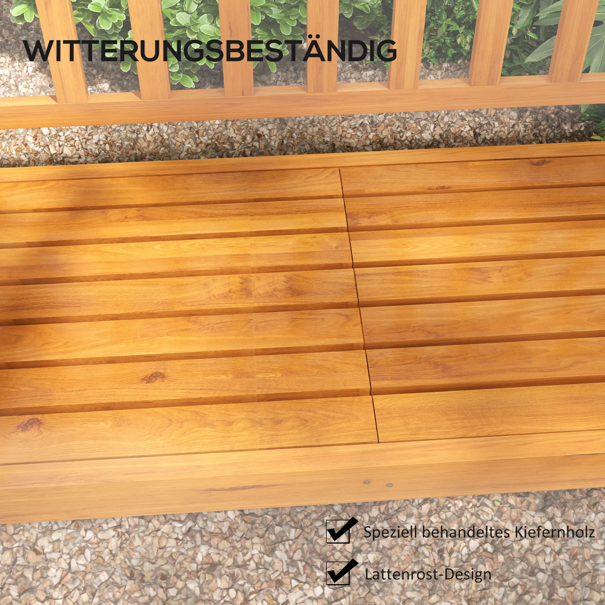 Tuinbank 3-zits Bank Tafel Armleuning Houten Bank Tot 280kg Balkon Terras Lichtbruin 153x56x91cm - Afbeelding 6