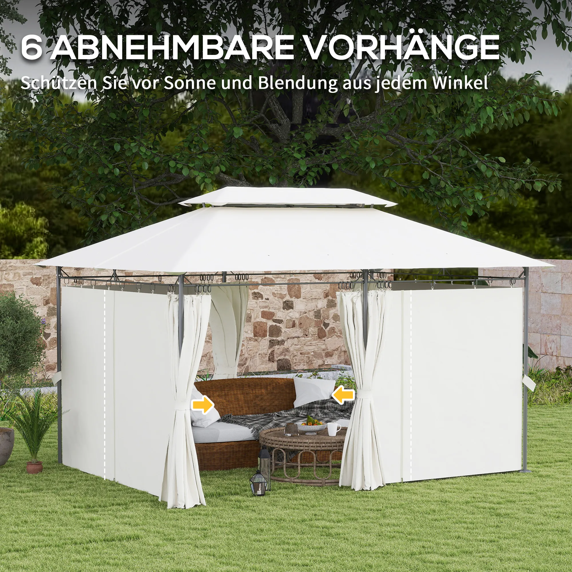Tuinpaviljoen Met Dubbel Dak, 6 Zijkanten, Waterafstotend, Voor Tuin Terras, 4×3 M, Crèmewit - Afbeelding 7