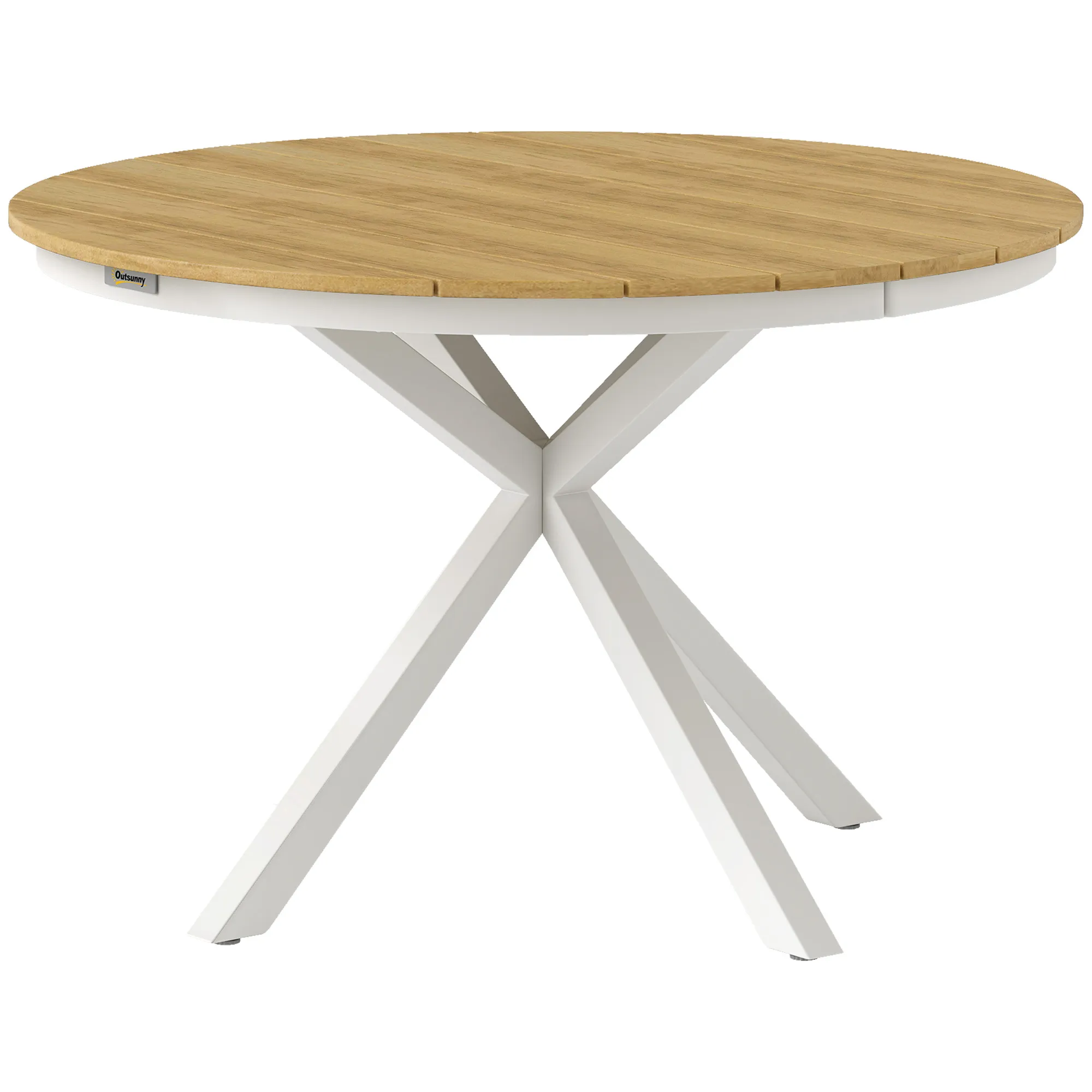 Tuintafel Ø118cm, Weerbestendige Balkontafel Van Aluminium, Bijzettafel Met Kruispoot Lattendesign Eettafel Buiten, Campingtafel, Ronde Terrastafel Voor Tuin Balkon Teak - Afbeelding 2