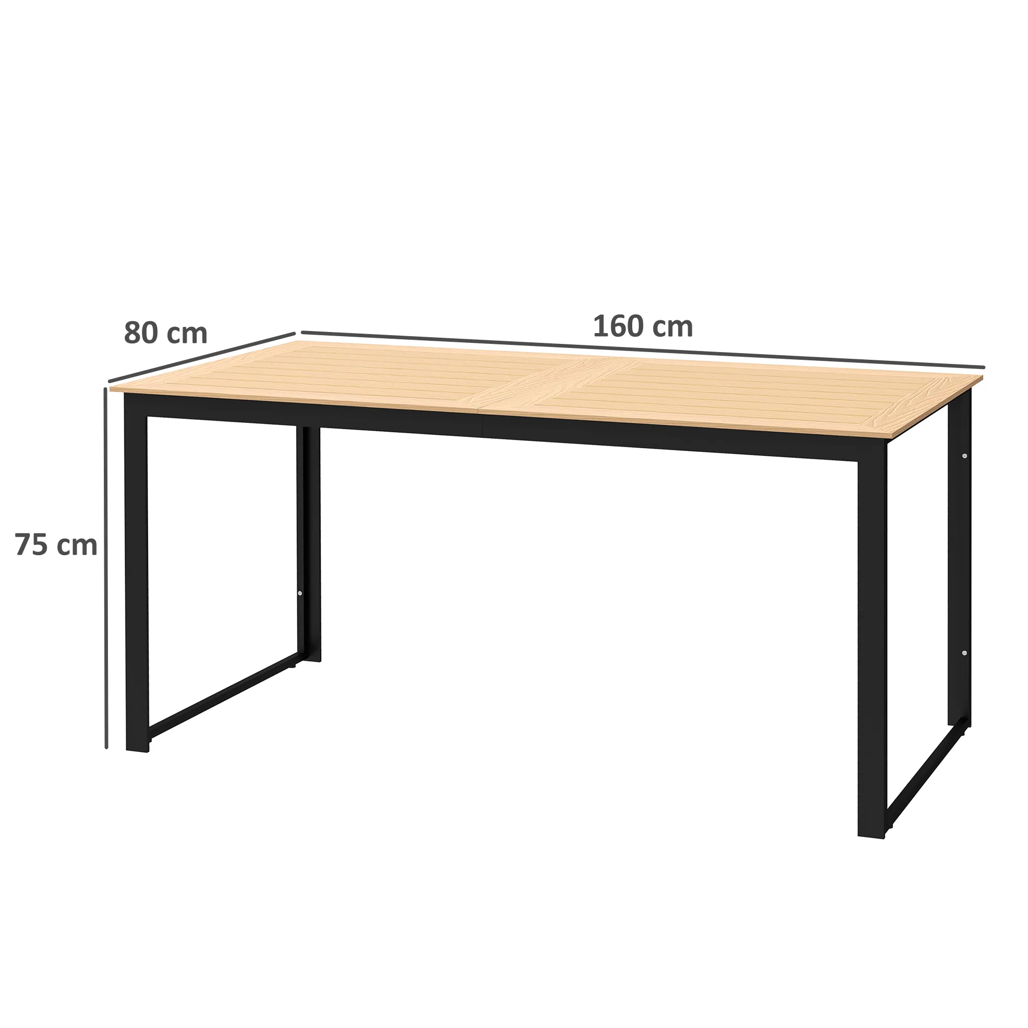 TRUUSK Weerbestendige Tuintafel 160 x 80 cm – Geschikt voor 6 Personen – Houtlook Lamellendesign – Metaal – Voor Tuin, Terras en - Afbeelding 4