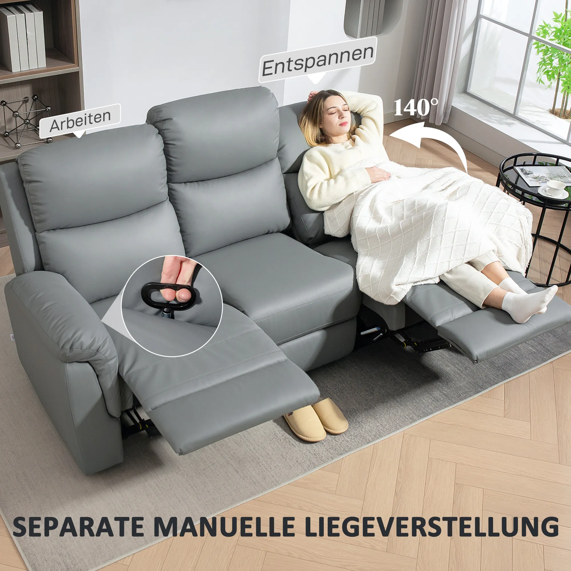 TRUUSK TV-fauteuil Relaxfauteuil Met Ligfunctie – 3-zitsbank Met Pocketvering – Bioscoopstoel Met Dubbele Ligstoel – Voetensteun - Afbeelding 5