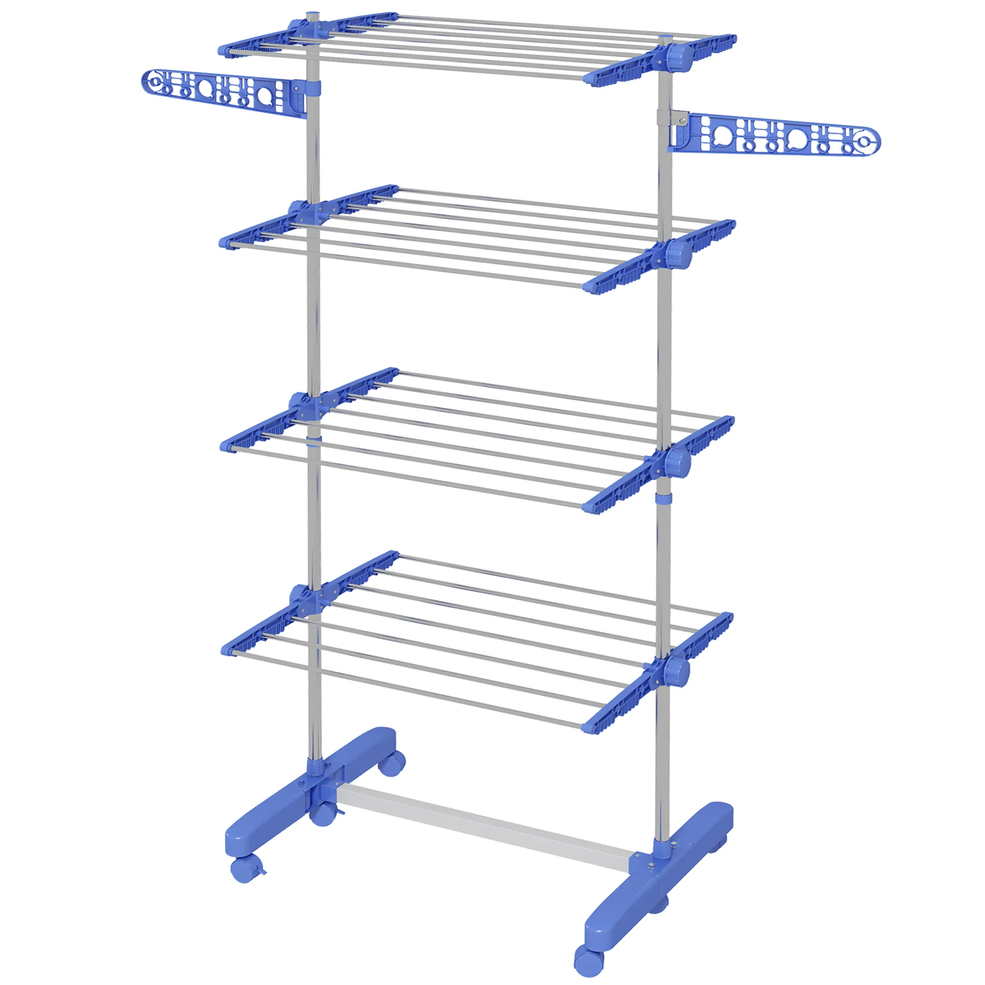 TRUUSK Wasrek met Wielen – Opvouwbaar – 2 Niveaus – Stalen Staande Droger – Blauw – Ruimtebesparend – Voor Sneldrogend Wasgoed - Afbeelding 2