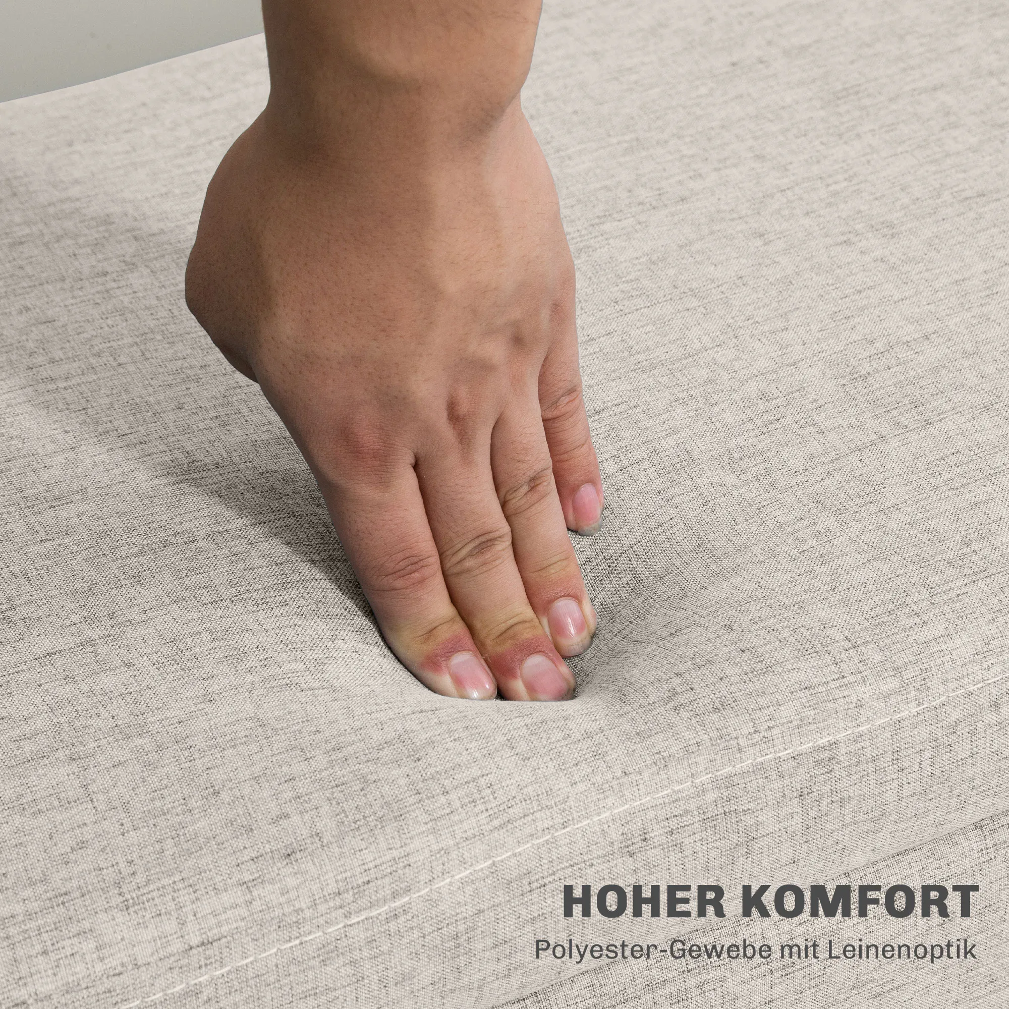 TRUUSK Gestoffeerde Zitbank met Opbergruimte – 110 x 39 x 45 cm – Beige Linnenlook – Rubberhout – Voor Hal, Slaapkamer, Woonkamer - Afbeelding 7