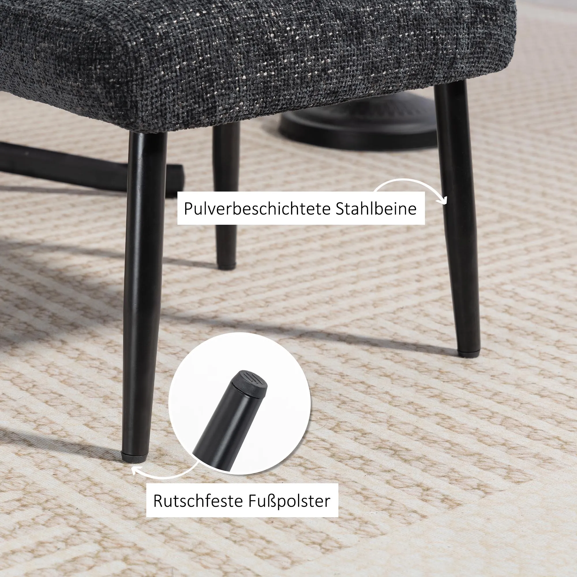 TRUUSK Zithocker – Met Zacht Zitkussen – Stalen Poten – Chenille-stof – 45 x 41 x 38 cm – Donkergrijs - Afbeelding 6